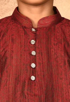 Woven Art Silk Jacquard Kurta in Red