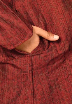 Woven Art Silk Jacquard Kurta in Red