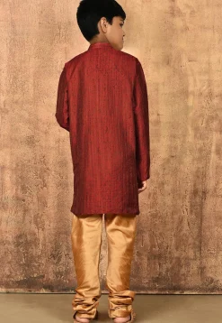 Woven Art Silk Jacquard Kurta in Red