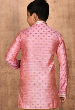 Woven Art Silk Jacquard Kurta in Pink