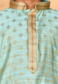 Woven Art Silk Jacquard Kurta Set in Sky Blue