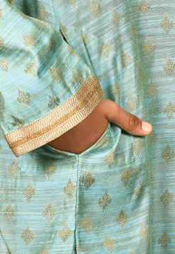 Woven Art Silk Jacquard Kurta Set in Sky Blue
