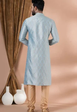 Woven Art Silk Jacquard Kurta Set in Sky Blue