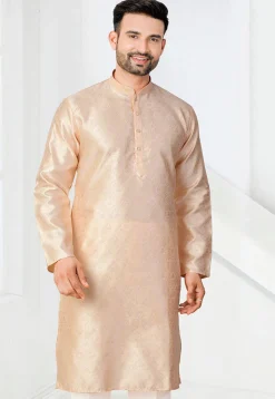 Woven Art Silk Jacquard Kurta in Peach