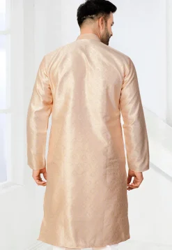 Woven Art Silk Jacquard Kurta in Peach