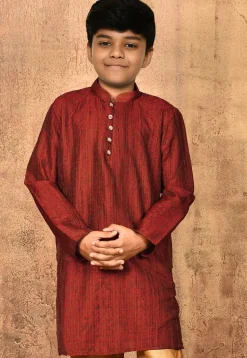 Woven Art Silk Jacquard Kurta Set in Red