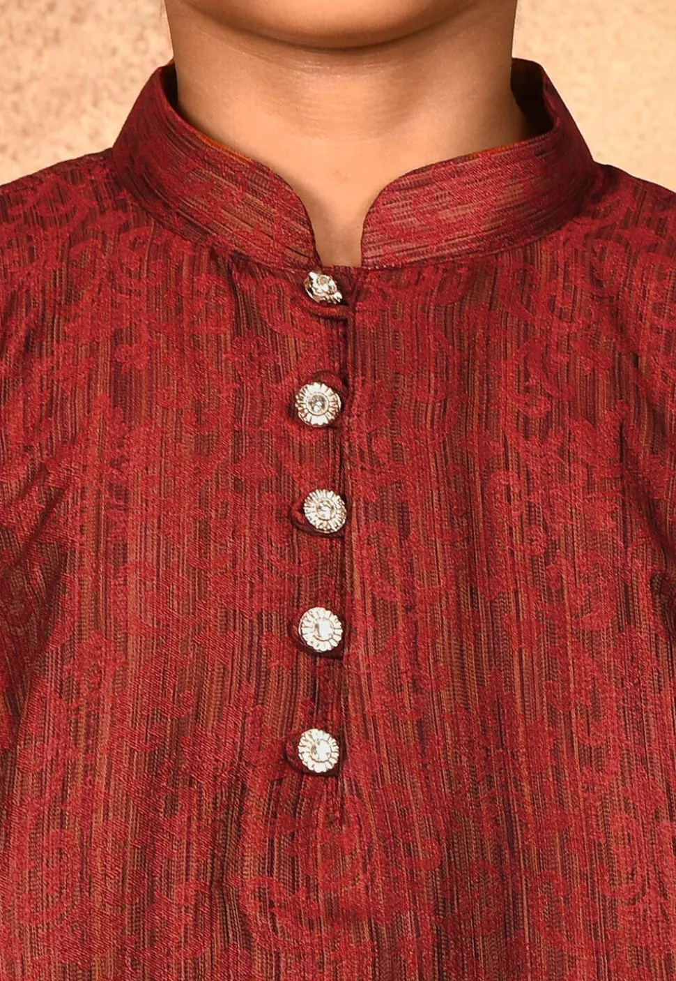 Woven Art Silk Jacquard Kurta Set in Red