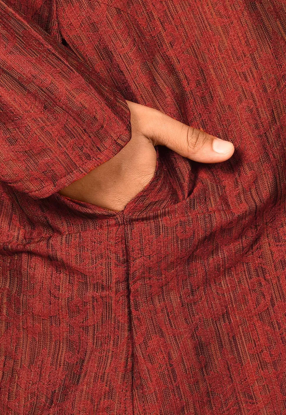 Woven Art Silk Jacquard Kurta Set in Red