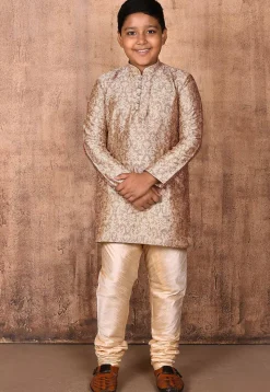 Woven Art Silk Jacquard Kurta in Beige