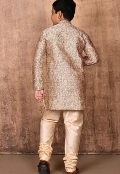 Woven Art Silk Jacquard Kurta in Beige