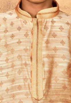 Woven Art Silk Jacquard Kurta in Beige