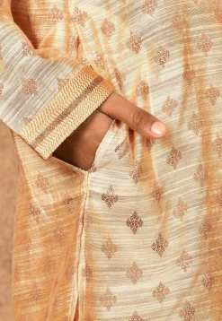 Woven Art Silk Jacquard Kurta in Beige