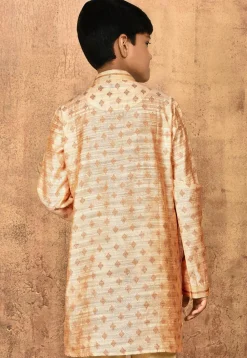 Woven Art Silk Jacquard Kurta in Beige