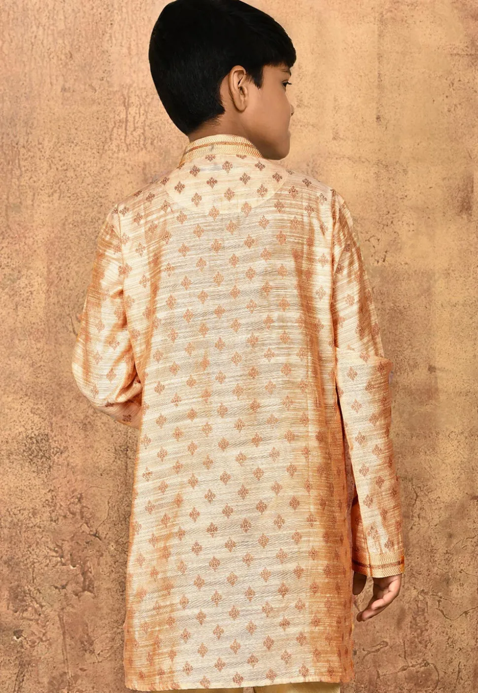 Woven Art Silk Jacquard Kurta in Beige