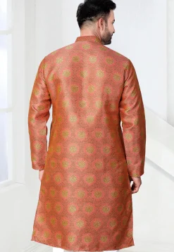 Woven Art Silk Jacquard Kurta in Peach