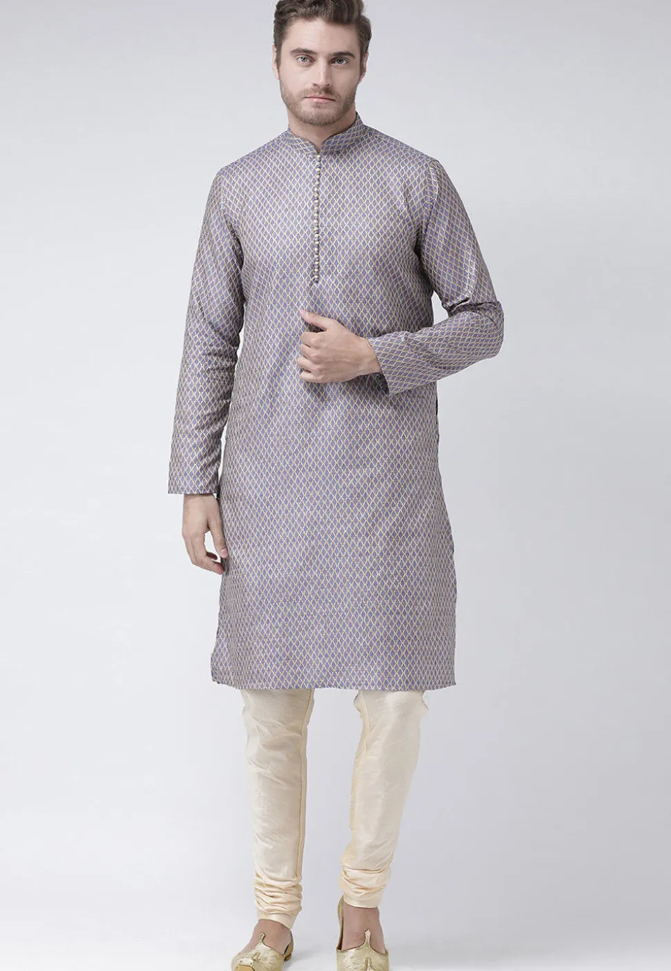 Woven Art Silk Jacquard Kurta in Blue