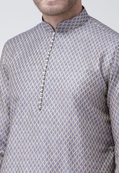 Woven Art Silk Jacquard Kurta in Blue