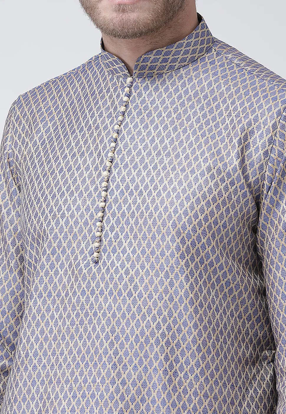 Woven Art Silk Jacquard Kurta in Blue
