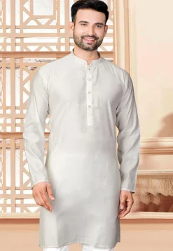 Woven Art Silk Jacquard Kurta in Cream