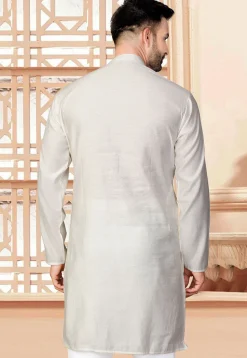 Woven Art Silk Jacquard Kurta in Cream