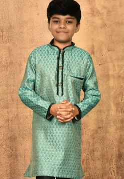 Woven Art Silk Jacquard Kurta in Light Teal Green
