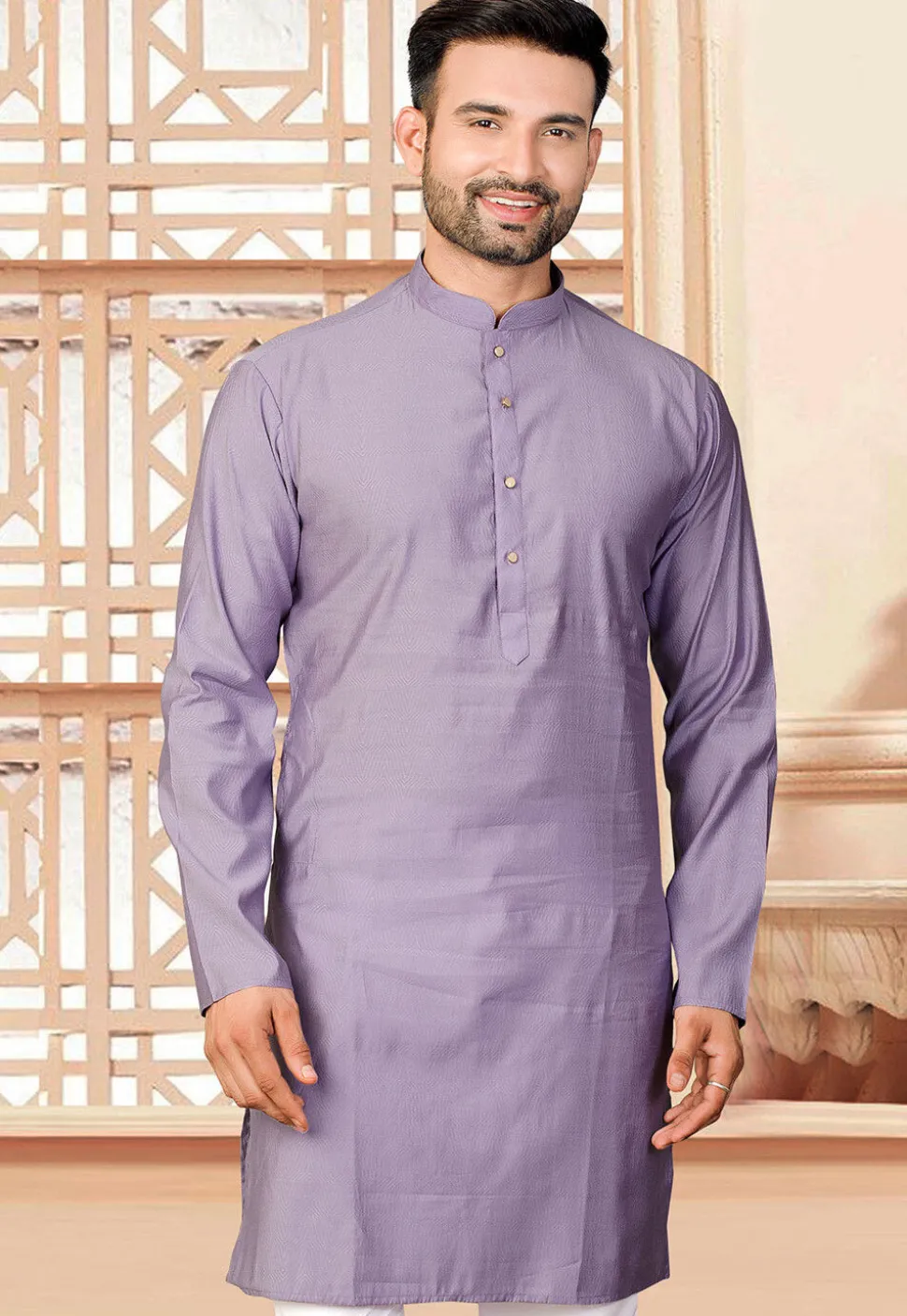 Woven Art Silk Jacquard Kurta in Purple