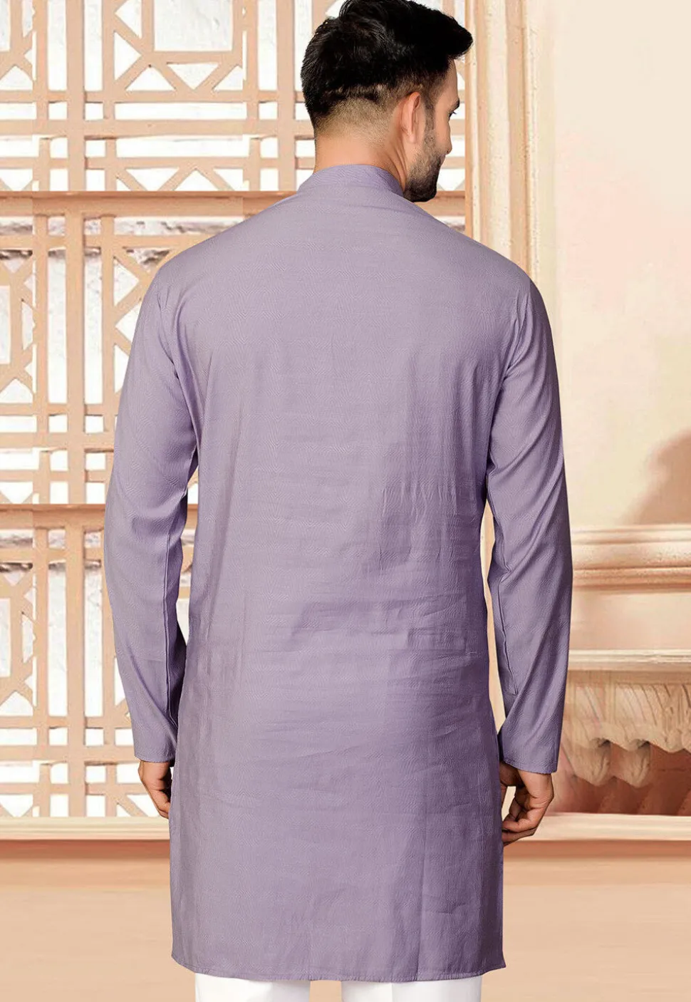 Woven Art Silk Jacquard Kurta in Purple