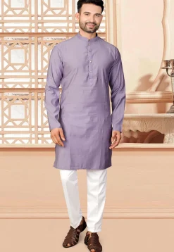 Woven Art Silk Jacquard Kurta in Purple