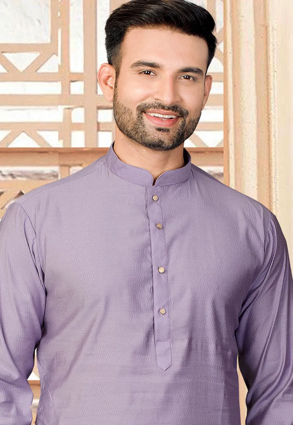 Woven Art Silk Jacquard Kurta in Purple