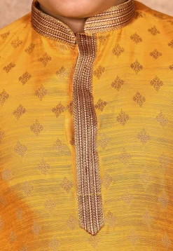 Woven Art Silk Jacquard Kurta in Mustard