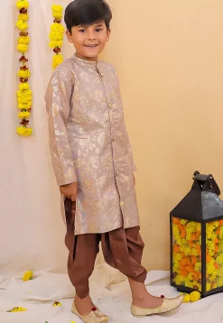 Woven Art Silk Jacquard Kurta Set in Light Purple