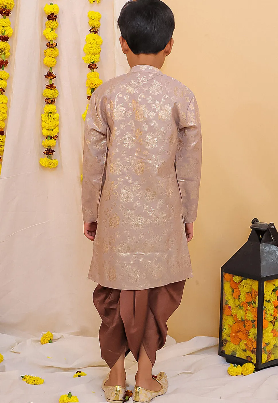Woven Art Silk Jacquard Kurta Set in Light Purple