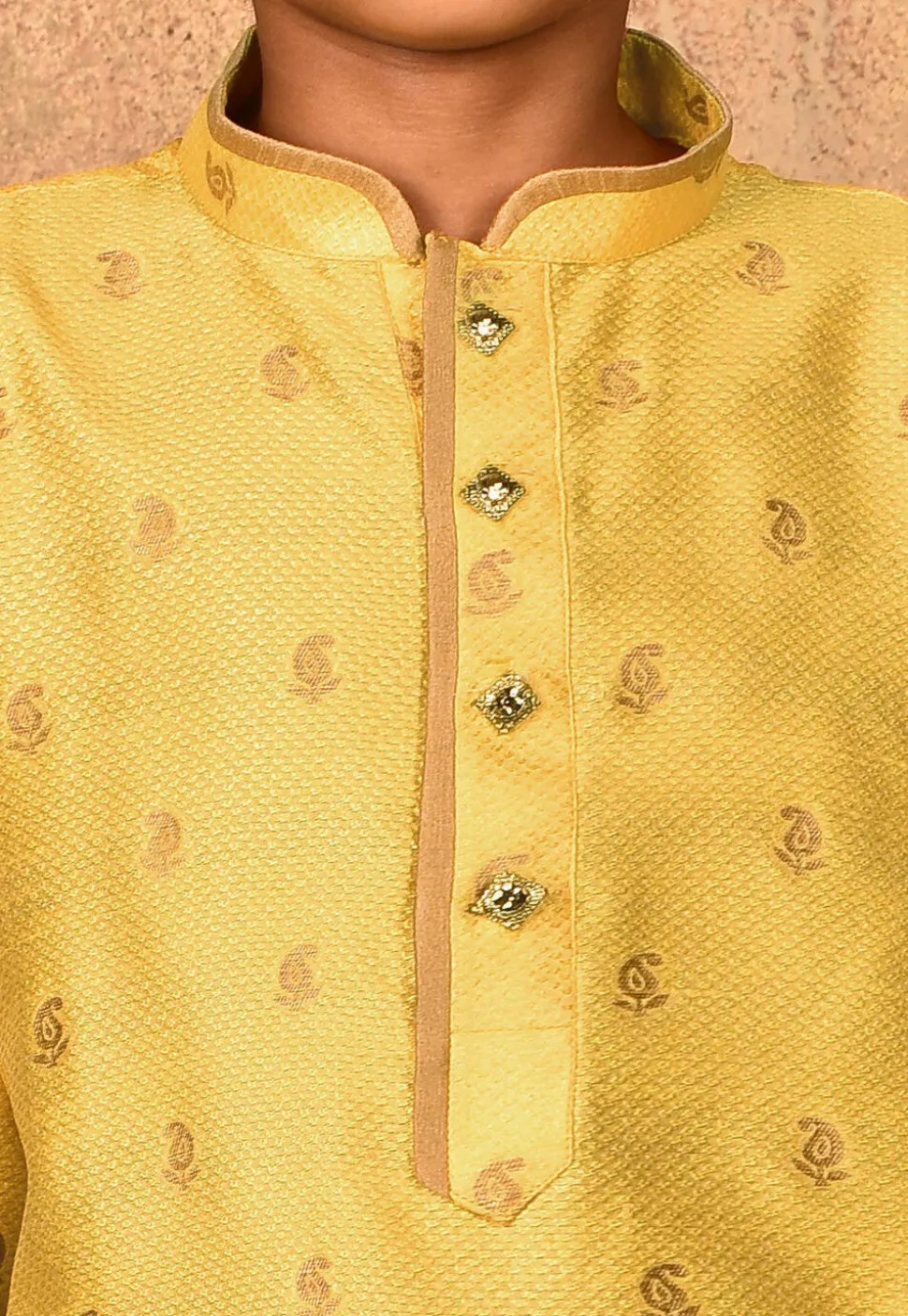 Woven Art Silk Jacquard Kurta in Yellow