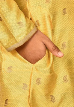 Woven Art Silk Jacquard Kurta in Yellow