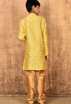 Woven Art Silk Jacquard Kurta in Yellow