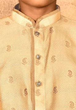 Woven Art Silk Jacquard Kurta Set in Peach