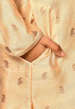 Woven Art Silk Jacquard Kurta Set in Peach