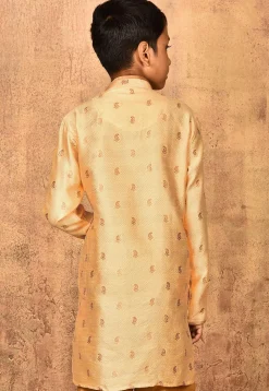 Woven Art Silk Jacquard Kurta Set in Peach