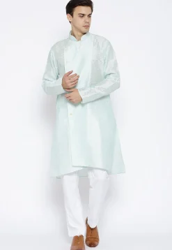 Woven Art Silk Jacquard Kurta Set in Light Sea Green