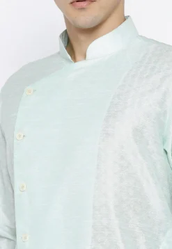 Woven Art Silk Jacquard Kurta Set in Light Sea Green