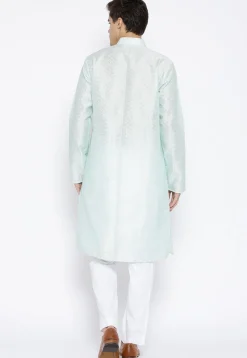 Woven Art Silk Jacquard Kurta Set in Light Sea Green