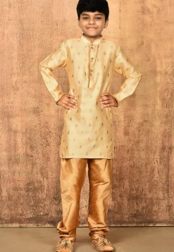 Woven Art Silk Jacquard Kurta in Peach