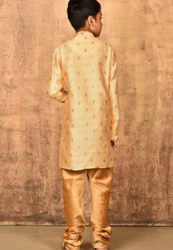 Woven Art Silk Jacquard Kurta in Peach