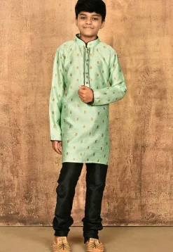 Woven Art Silk Jacquard Kurta Set in Pastel Green