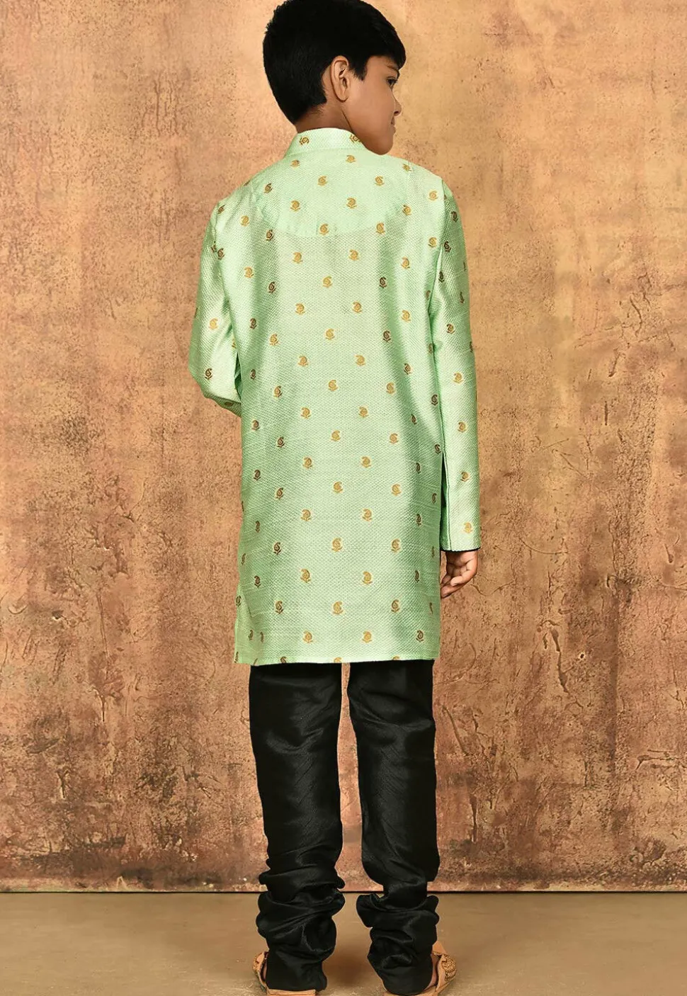 Woven Art Silk Jacquard Kurta Set in Pastel Green