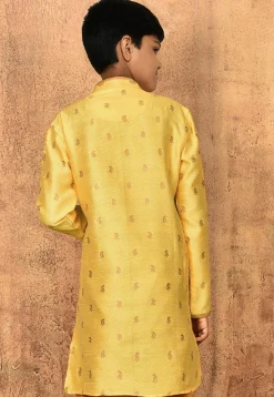 Woven Art Silk Jacquard Kurta Set in Yellow