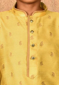 Woven Art Silk Jacquard Kurta Set in Yellow