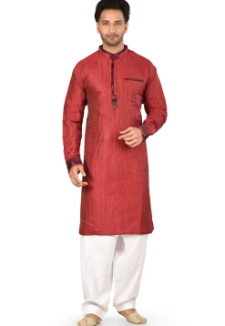 Woven Art Silk Jacquard Kurta Set in Red