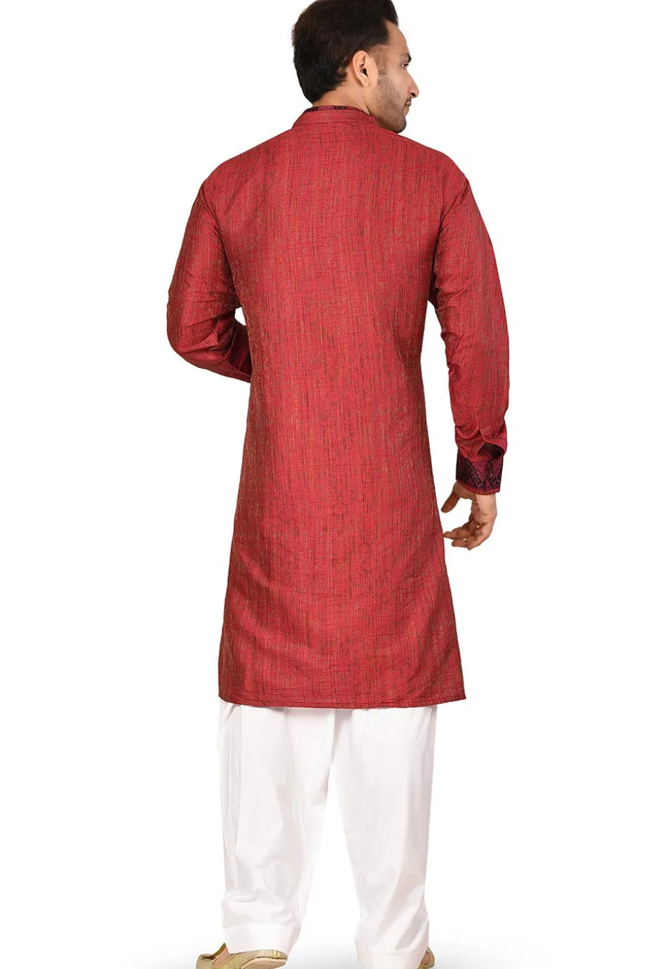 Woven Art Silk Jacquard Kurta Set in Red