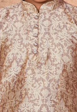 Woven Art Silk Jacquard Kurta Set in Beige